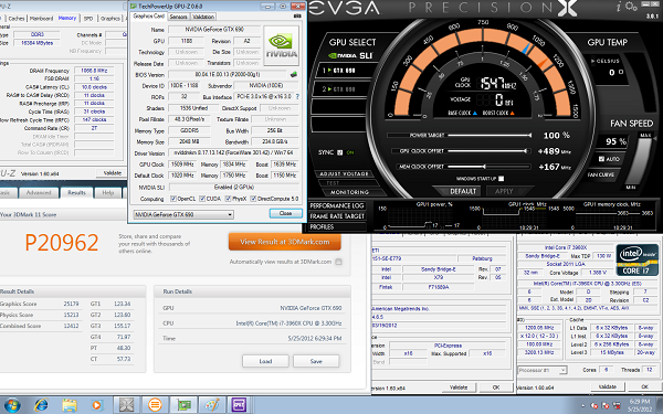 Bảng kết quả ép xung card màn hình EVGA GeForce GTX 690 