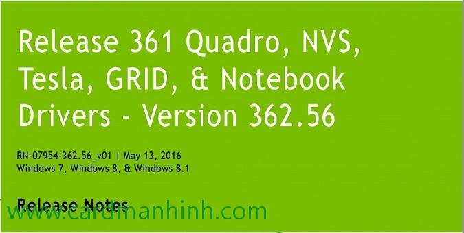 Driver card màn hình NVIDIA Quadro 362.56 WHQL